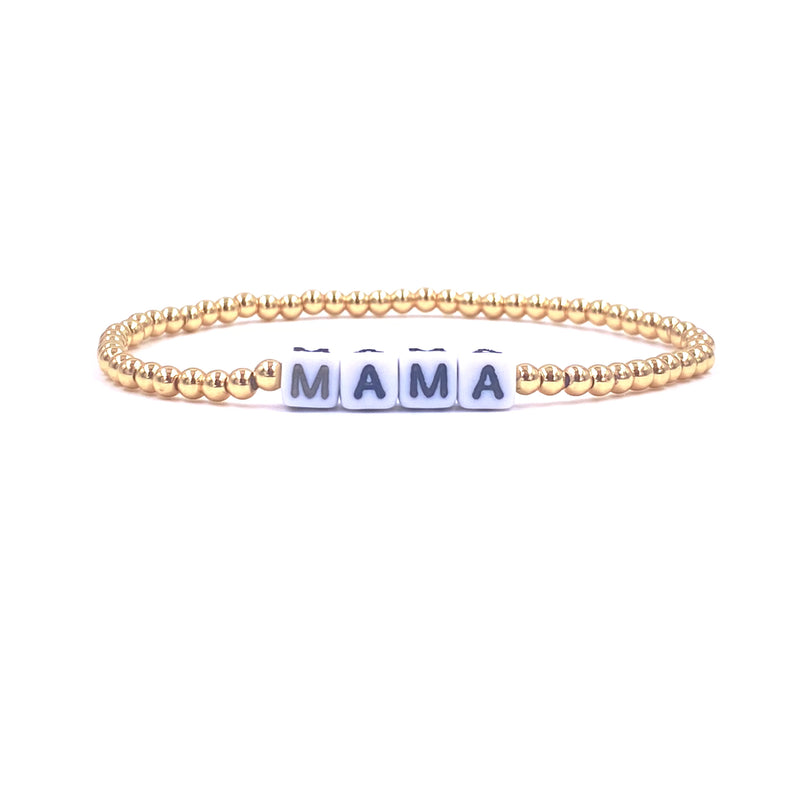 Ashley Gold Stainless Steel Gold Plated "Mama" Design Stretch Beaded Bracelet