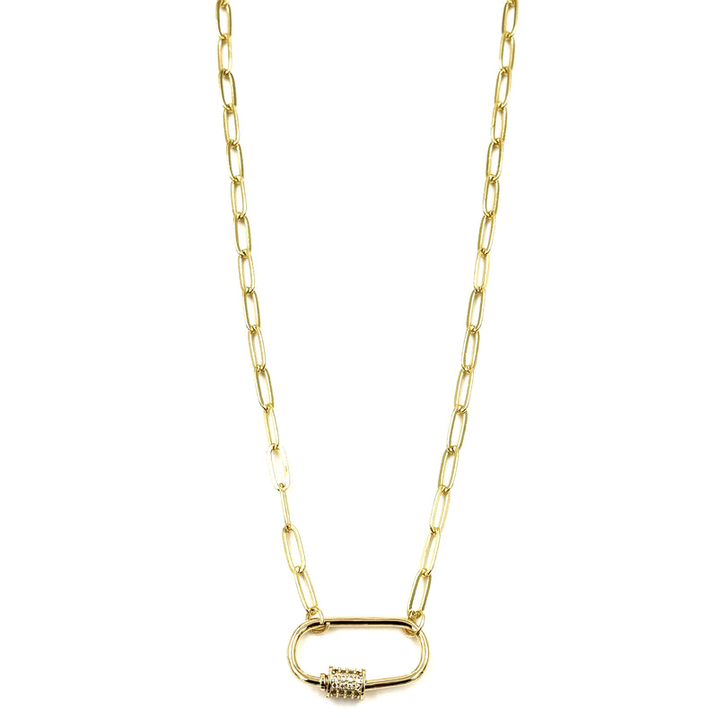 Ashley Gold Stainless Steel Gold Plated CZ Lock Link Chain Necklace