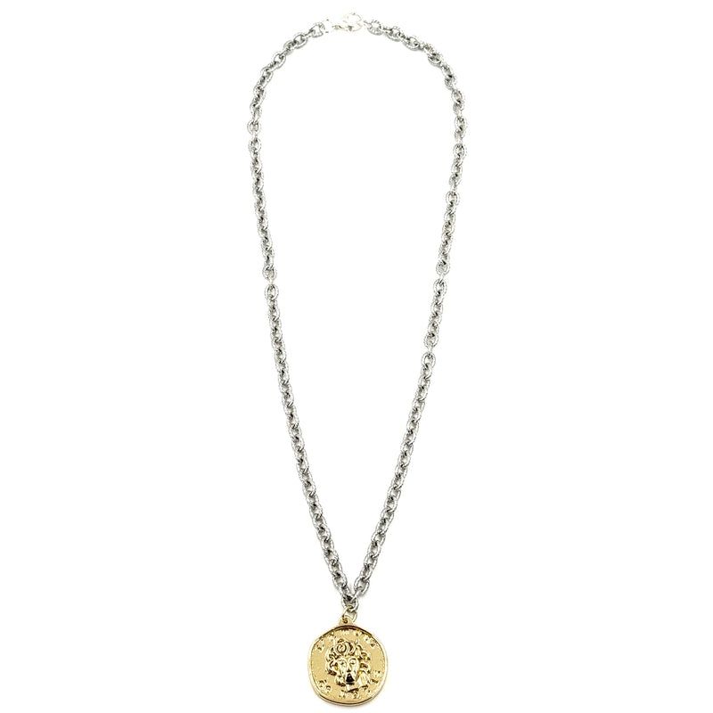 Ashley Gold Stainless Steel Gold Plated Twist Chain And Large Coin Pendant Necklace