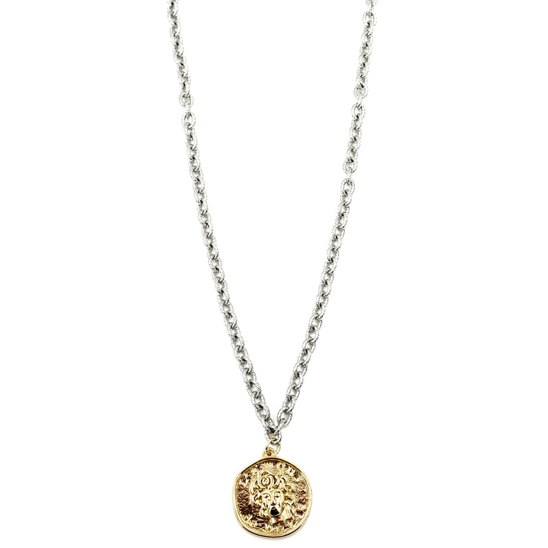 Ashley Gold Stainless Steel Gold Plated Twist Chain And Large Coin Pendant Necklace