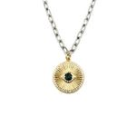 Ashley Gold Stainless Steel Gold Plated Two-Toned CZ Colored Evil Eye Pendent Necklace