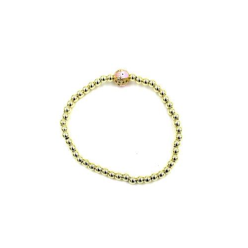 Ashley Gold Stainless Steel Gold Plated Ball Beaded Stretch Colored Enamel Hamsa Bracelet