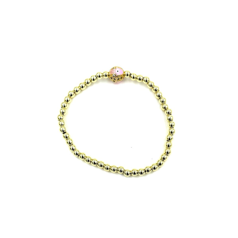 Ashley Gold Stainless Steel Gold Plated Ball Beaded Stretch Colored Enamel Hamsa Bracelet