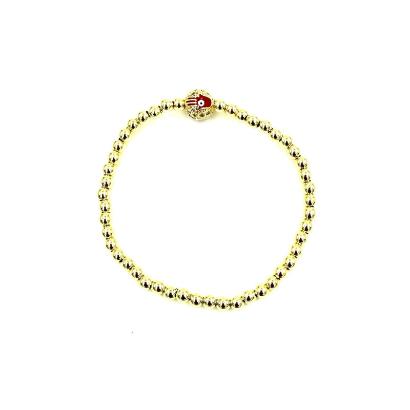 Ashley Gold Stainless Steel Gold Plated Ball Beaded Stretch Colored Enamel Hamsa Bracelet