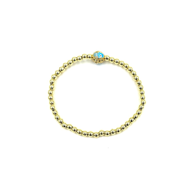 Ashley Gold Stainless Steel Gold Plated Ball Beaded Stretch Colored Enamel Hamsa Bracelet