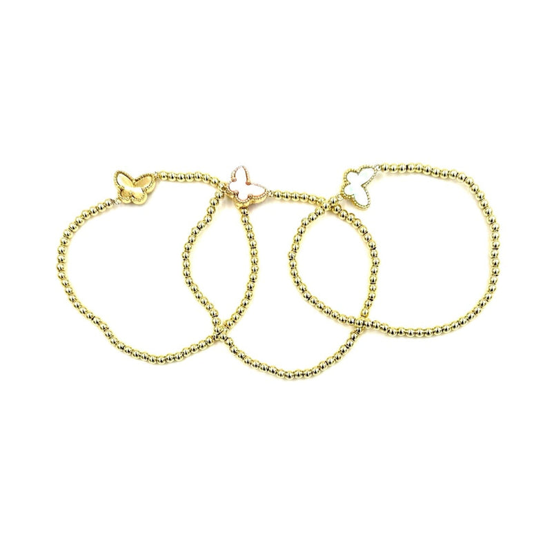 Ashly Gold Stainless Steel Gold Plated Ball Beaded Stretch Enamel Butterfly Bracelet