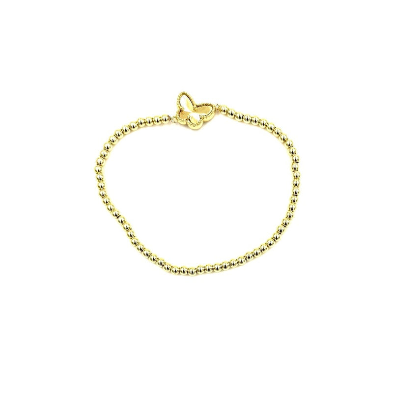 Ashly Gold Stainless Steel Gold Plated Ball Beaded Stretch Enamel Butterfly Bracelet