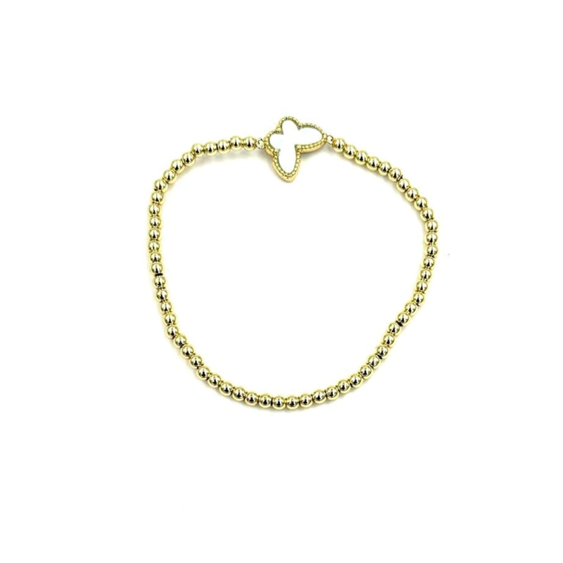 Ashly Gold Stainless Steel Gold Plated Ball Beaded Stretch Enamel Butterfly Bracelet