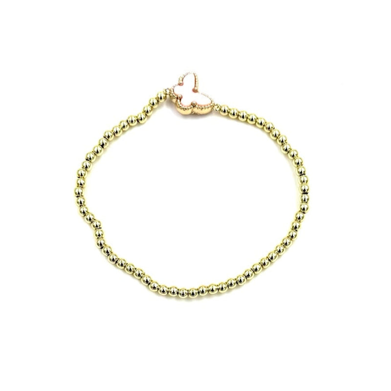 Ashly Gold Stainless Steel Gold Plated Ball Beaded Stretch Enamel Butterfly Bracelet