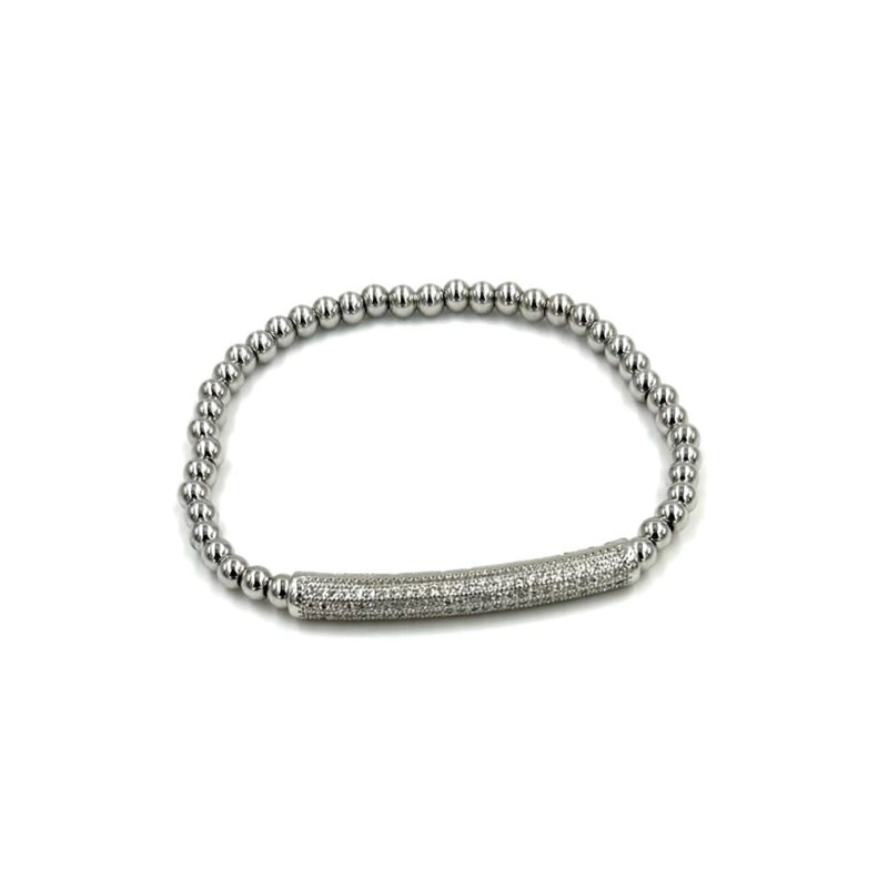 Ashley Gold Stainless Steel Bar CZ Ball Beaded Stretch Bracelet