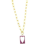 Ashley Gold Stainless Steel Gold Plated Link Design Pink CZ Heart Pendant Necklace