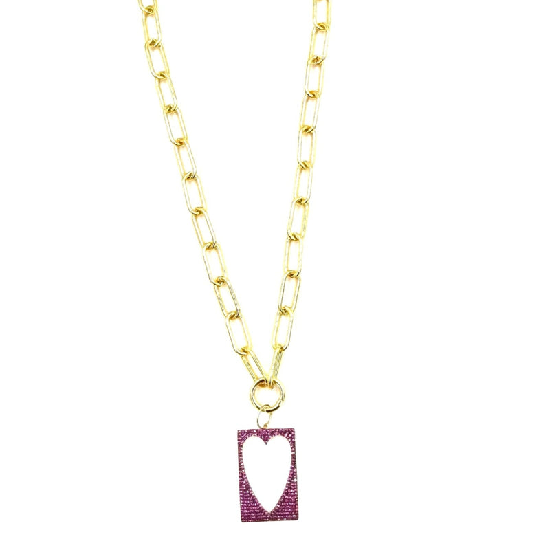 Ashley Gold Stainless Steel Gold Plated Link Design Pink CZ Heart Pendant Necklace