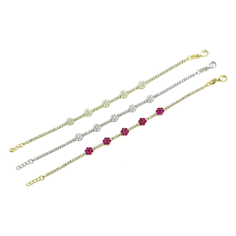 Ashley Gold Sterling Silver Encrusted CZ Flower Design Tennis Bracelet