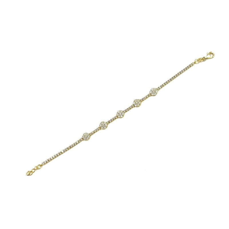 Ashley Gold Sterling Silver Encrusted CZ Flower Design Tennis Bracelet