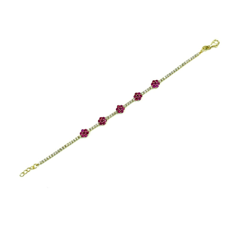 Ashley Gold Sterling Silver Encrusted CZ Flower Design Tennis Bracelet