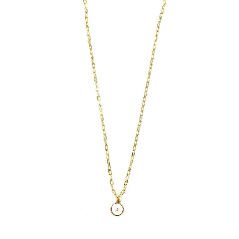 Ashley Gold Stainless Steel Gold Plated White Disc CZ Pendant Necklace