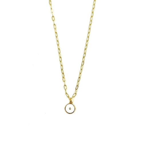 Ashley Gold Stainless Steel Gold Plated White Disc CZ Pendant Necklace