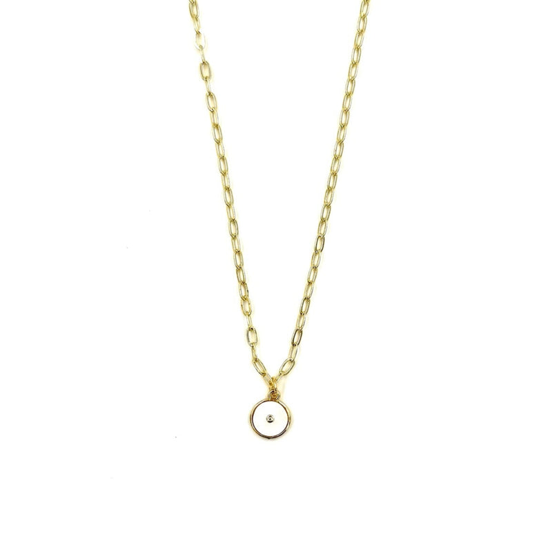 Ashley Gold Stainless Steel Gold Plated White Disc CZ Pendant Necklace