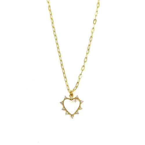 Ashley Gold Stainless Steel Gold Plated Mother Of Pearl Design CZ Heart Necklace