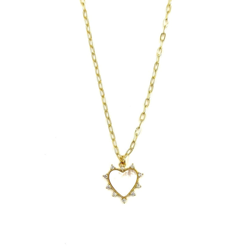 Ashley Gold Stainless Steel Gold Plated Mother Of Pearl Design CZ Heart Necklace