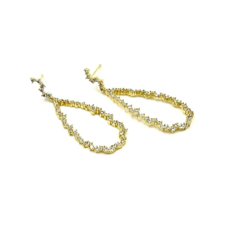 Ashley Gold Stainless Steel Open Oval Drop CZ Earrings