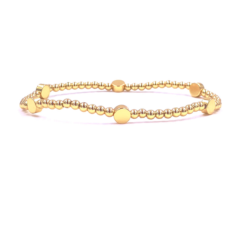 Ashley Gold Stainless Steel Gold Plated 6 Flat Bead Design Stretch Beaded Bracelet
