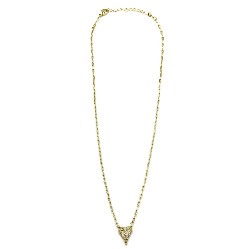 Ashley Gold Stainless Steel Gold Plated Link Chain CZ Elongated Heart Necklace