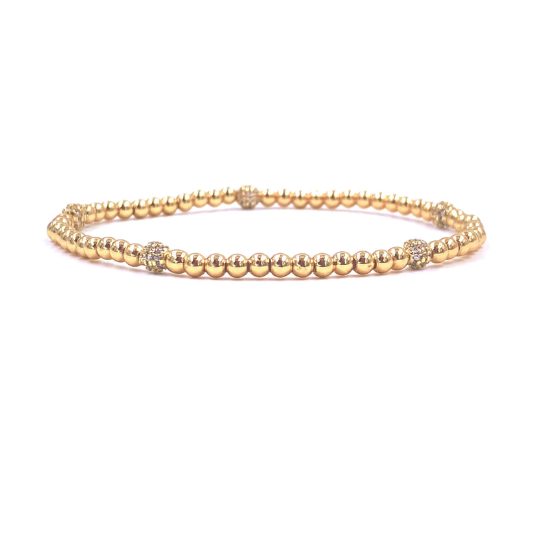 Ashley Gold Stainless Steel Gold Plated 5 CZ Bead Design Stretch Beaded Bracelet