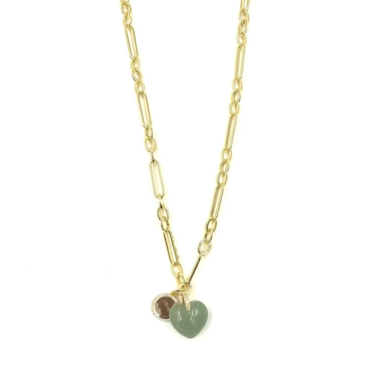 Ashley Gold Stainless Steel Gold Plated Disc And Heart Link Design Necklace