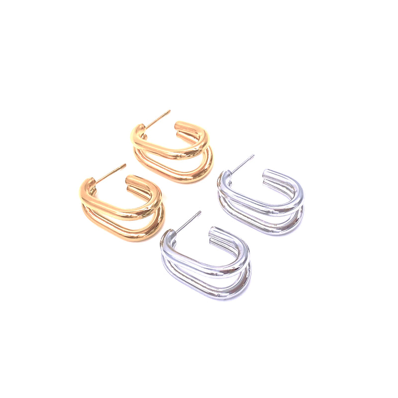 Ashley Gold Stainless Steel Double Bar 1" Hoop Earrings