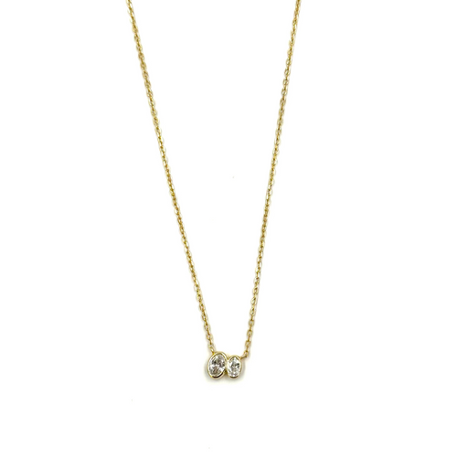 Ashely Gold Sterling Silver Gold Plated Double Side By Side CZ Necklace