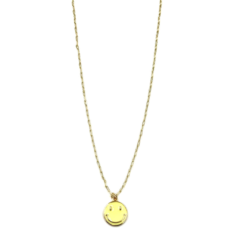 Ashley Gold Stainless Steel Gold Plated Yellow Enamel Smily Face Charm Necklace