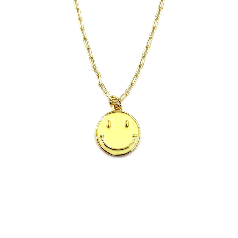 Ashley Gold Stainless Steel Gold Plated Yellow Enamel Smily Face Charm Necklace