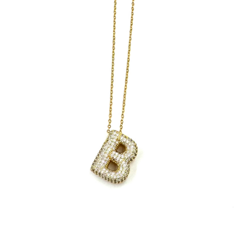 Ashley Gold Stainless Steel Gold Plated CZ Bubble Letter Pendant Necklace