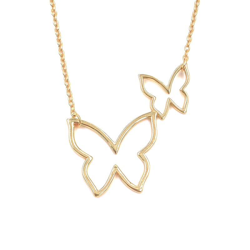 Ashley Gold Sterling Silver Gold Plated Open Double Butterfly Design Necklace