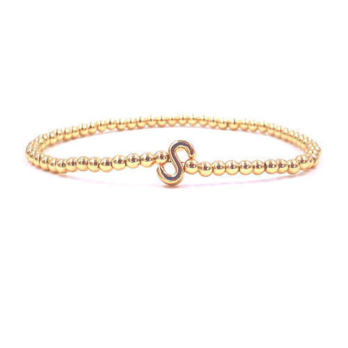 Ashley Gold Stainless Steel Gold Plated Center Initial Bead Design Stretch Beaded Bracelet