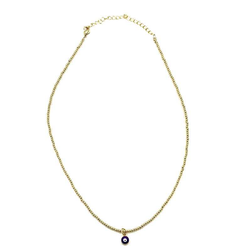 Ashley Gold Stainless Steel Gold Plated Enamel Purple Evil Eye Beaded Necklace