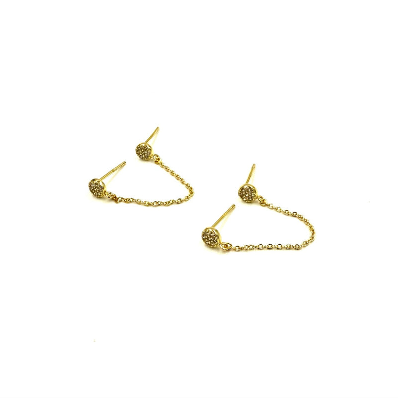 Ashley Gold Sterling Silver Gold Plated CZ Disc Double Post Drop Earrings