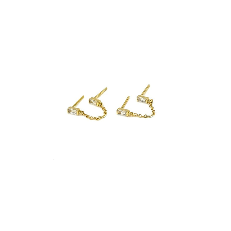 Ashley Gold Sterling Silver Baguette Double Post Stud Earrings