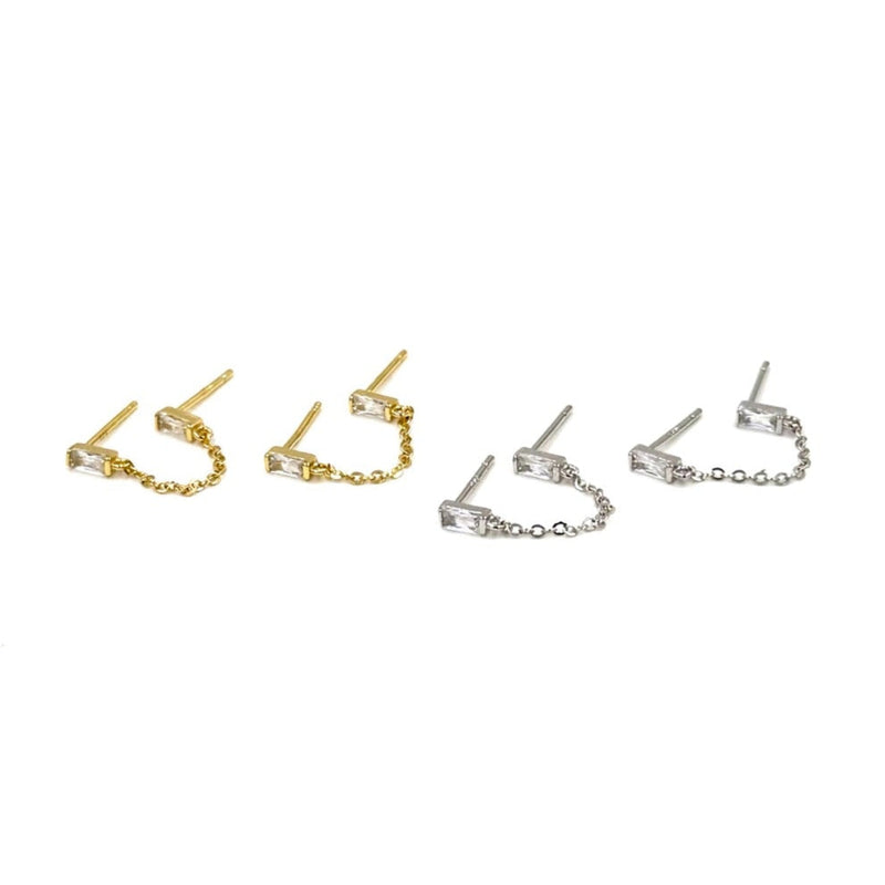 Ashley Gold Sterling Silver Baguette Double Post Stud Earrings