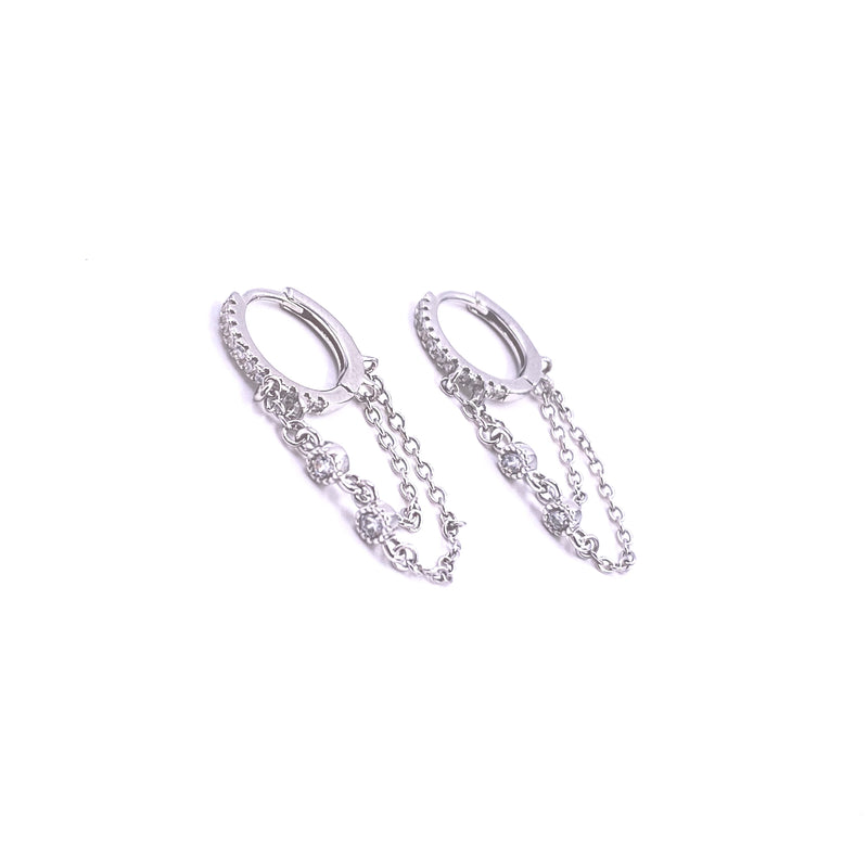 Ashley Gold Sterling Silver Double Chain CZ Hoop Earrings