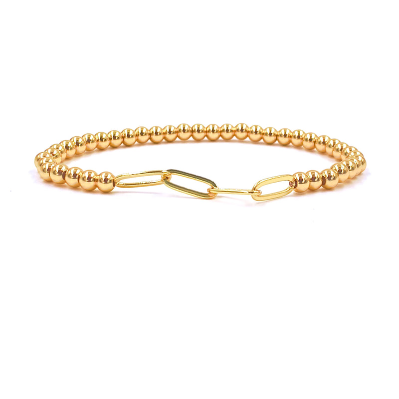 Ashley Gold Stainless Steel Beaded and Chain Stretch Bracelet