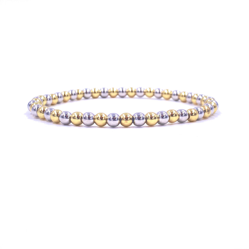 Ashley Gold Stainless Steel Gold Plated Alternating Two Tone 6mm Stretch Beaded Bracelet