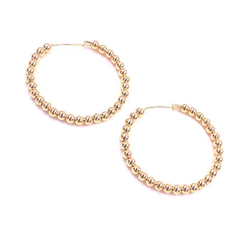 Ashley Gold Stainless Steel Gold Plated 1.5" Ball Beaded Closed Hoop Earrings