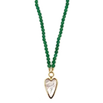 Ashley Gold Stainless Steel Gold Plated Large Heart Design Green Semi Precious Beaded Necklace