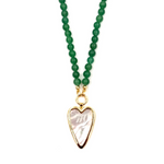 Ashley Gold Stainless Steel Gold Plated Large Heart Design Green Semi Precious Beaded Necklace
