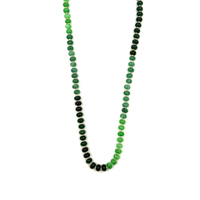 Ashley Gold Stainless Steel Gold Plated Semi Precious Assorted Green Ball Beaded Necklace