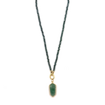 Ashley Gold Stainless Steel Gold Plated Green Semi Precious Beaded Chain With Bezel Set Charm Necklace