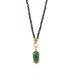 Ashley Gold Stainless Steel Gold Plated Green Semi Precious Beaded Chain With Bezel Set Charm Necklace