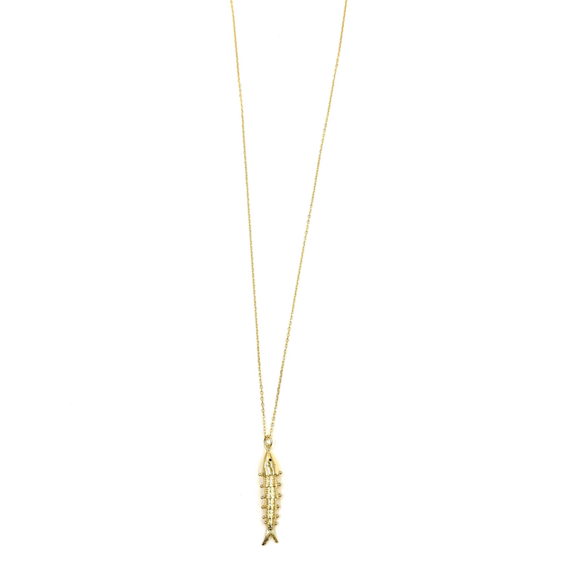 Ashley Gold Sterling Silver Gold Plated Chain With Fish Stainless Steel Pendant Necklace